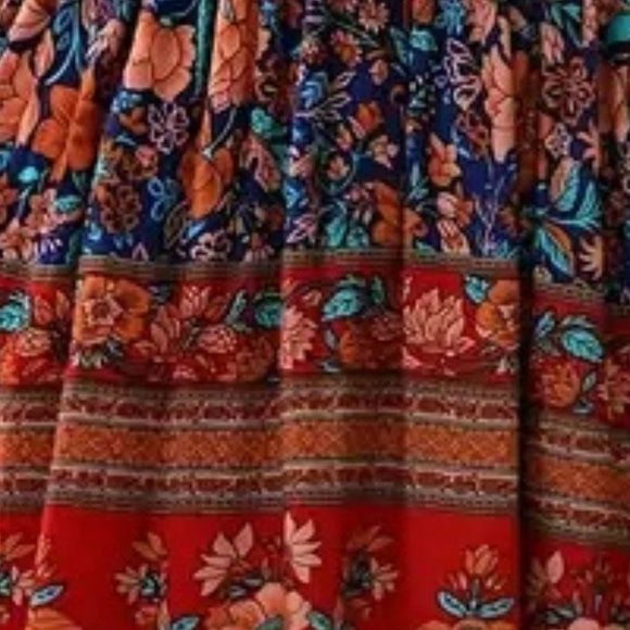Womens Red Blue Bohemian, Boho Floral Print Short Dress -  NEW - NWOT - Picture 6 of 6